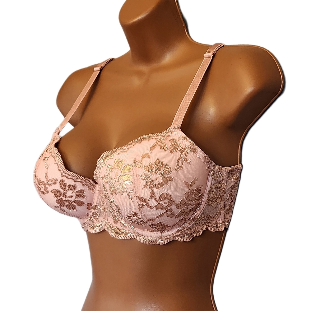 Victoria's Secret Pink & Rose Gold Metallic Dream Angels Lightly Lined Bra (36C)